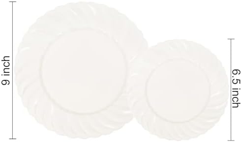 U-QE 100 Piece Ivory Scalloped Plastic Plates
