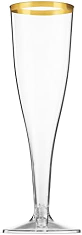 Munfix 50 Pack Gold Rimmed Plastic Champagne Flutes 5 Oz