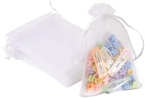 100PCS White Organza Bags with Drawstring