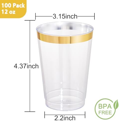 100 Pack 12 Oz Gold Plastic Cups for Parties and Weddings