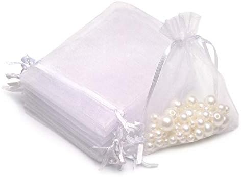 Akstore 50PCS Premium Sheer Organza Gift Bags White 3x4 Inch