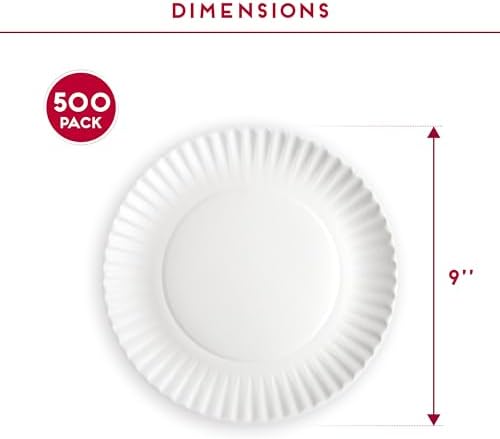Alitte 9-Inch Disposable Paper Plates 500 Count Bulk Pack