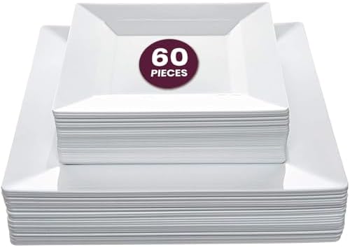 Ayas 60ct White Square Plastic Party Plates