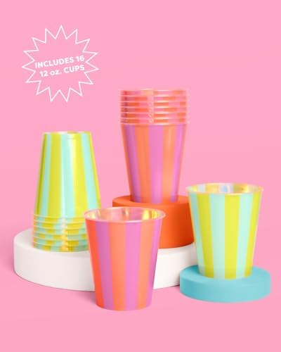 Xo Fetti Pink Green Plastic Cups 16pcs 12oz