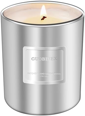 Luxury Patchouli Sandalwood Soy Candle in Silver Jar