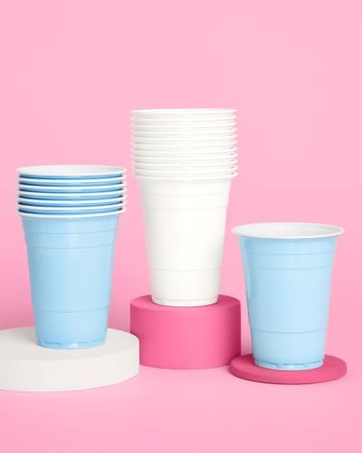 Xo Fetti Blue and White Plastic Cups 50 Pack 16 Oz
