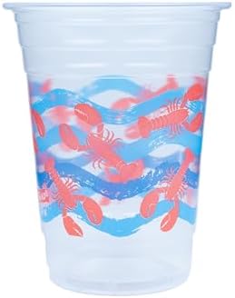 Glad Everyday Clear Plastic Cups with Lobster Waves Design 16 Oz 20 Count