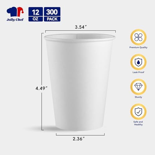 JOLLY CHEF 300 Pack 12 oz Disposable Paper Cups
