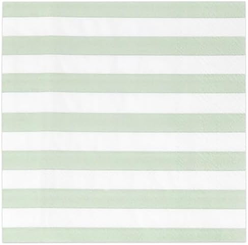 100 Pcs Sage Green White Stripe Cocktail Napkins for Party Supplies