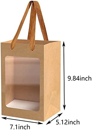 12 Pcs Brown Kraft Gift Bags with Handles and Window