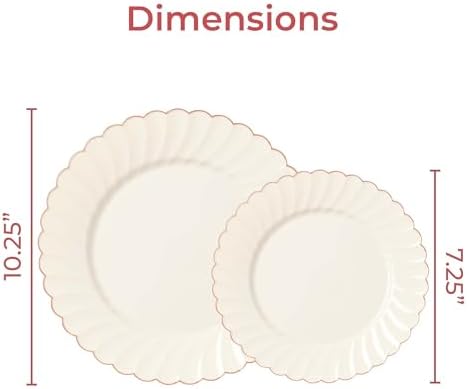 By Madee 60 Pc Ivory Scalloped Plates with Gold Trim