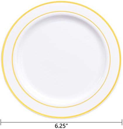 bUCLA 100PCS Gold Rim Plastic Plates - 625 Inch Wedding Party Use
