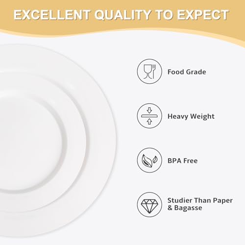 AOZITA 200pcs White Plastic Plates for Party