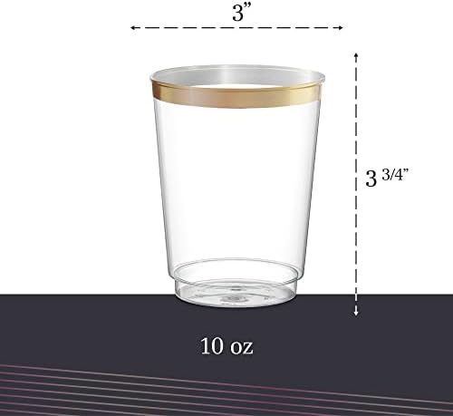 PLASTICPRO Disposable Plastic Tumblers 50 Pack Gold Rim
