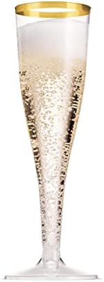 Munfix 50 Pack Gold Rimmed Plastic Champagne Flutes 5 Oz