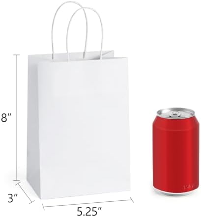 BagDream Small Gift Bags 25Pcs Kraft White with Handles