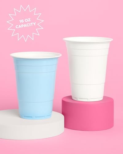 Xo Fetti Blue and White Plastic Cups 50 Pack 16 Oz