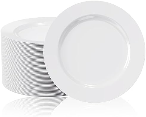 FOCUSLINE 100 Count Heavy Duty White Plastic Plates 10 Inch