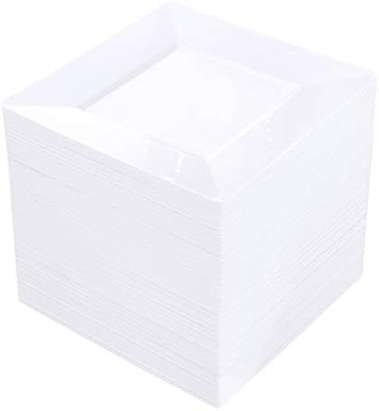 bUCLA 100PCS White Square Plastic Plates 6 Inch