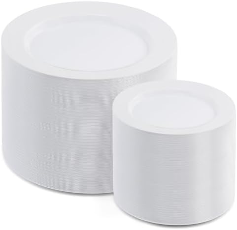 AOZITA 200pcs White Plastic Plates for Party