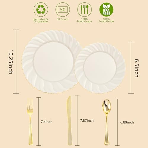 YOUBET 125PCS Scalloped Plastic Plates Set