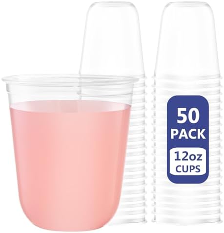 WELLIFE 12 oz Clear Plastic Cups 50 Pack for Parties