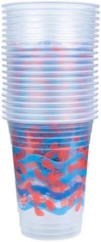 Glad Everyday Clear Plastic Cups with Lobster Waves Design 16 Oz 20 Count