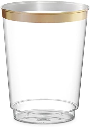 PLASTICPRO Disposable Plastic Tumblers 50 Pack Gold Rim