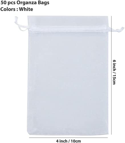 ANZNKU 50 Pack White Organza Gift Bags 4x6 Inch