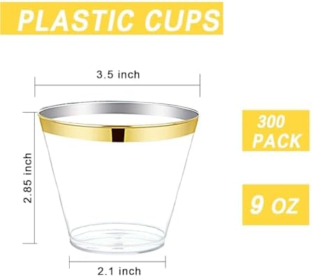 Ciaell 300PCS Gold Plastic Cups for Party and Wedding
