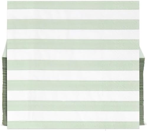 100 Pcs Sage Green White Stripe Cocktail Napkins for Party Supplies