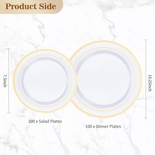 200PCS Gold Plastic Plates for Parties