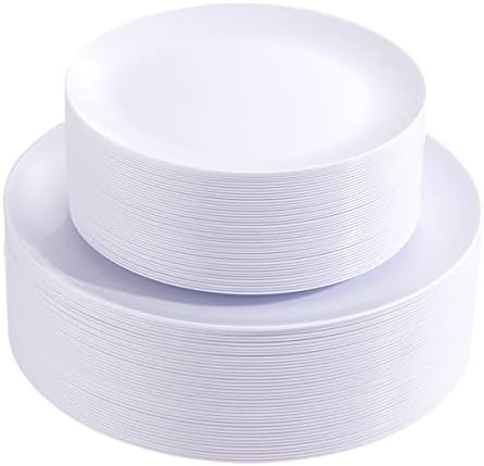 PULOTE 100PCS White Plastic Plates for Party and Wedding