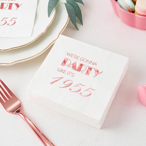 Crisky 70th Birthday Rose Gold Cocktail Napkins 50 Pcs 3-Ply
