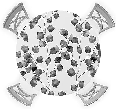 Grey Leaves Round Waterproof Table Cover Fitted Tablecloth