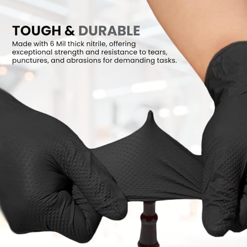 Black Nitrile Gloves with Diamond Texture and Octopus Grip