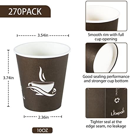 LITOPAK 270 Pack 10 oz Brown Paper Cups for Coffee