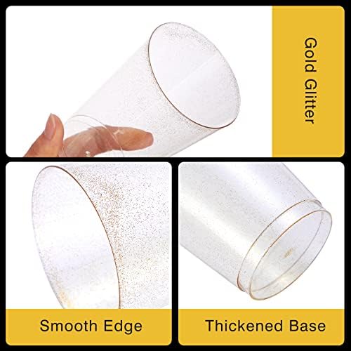 N9R 100PCS 12oz Gold Glitter Plastic Cups for Parties