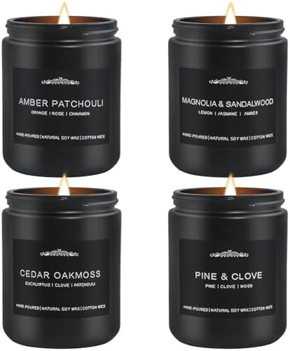 Feibao Men Scented Candle Set - 4 Pack Black Jar Candles