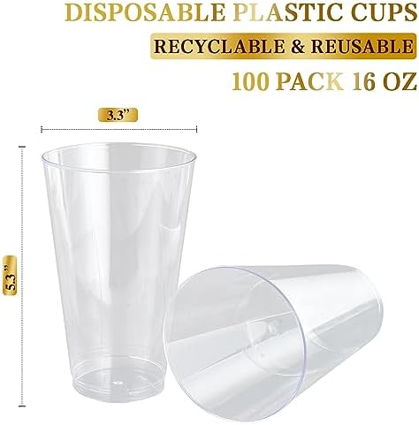 FOCUSLINE 100 Pack 16 Oz Clear Plastic Cups