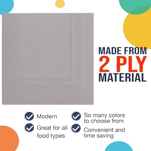Exquisite 50 Pcs 2 Ply Silver Disposable Napkins for Parties