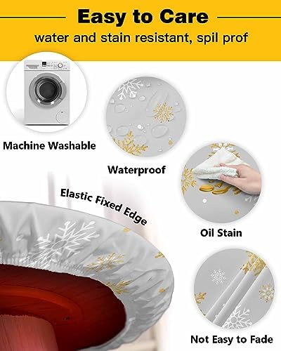 Winter Snowflake Round Waterproof Table Cover Gold Grey White 45-54