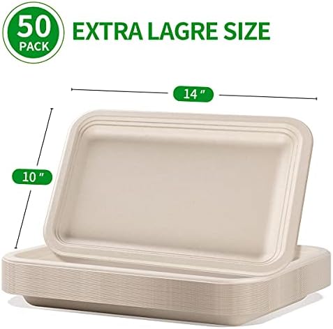 Bloomoon 50 Pack 14 Inch Food Trays Heavy Duty Disposable Plates