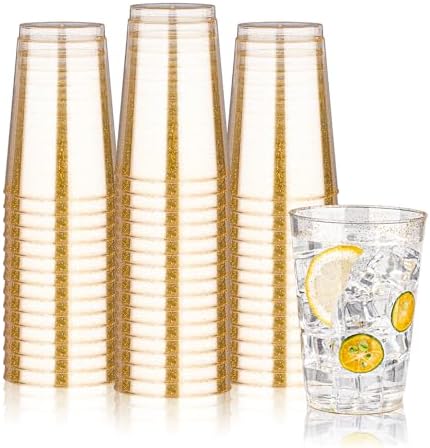 12oz Gold Glitter Disposable Cups 100 Pack