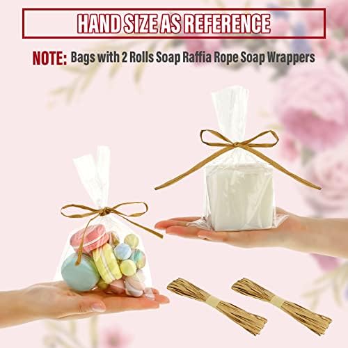 Tudomro 100 Pcs Clear Cellophane Soap Bags with Raffia Rope