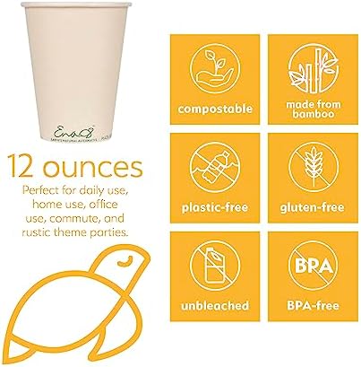 100 Compostable Bamboo Coffee Cups 80 Pack