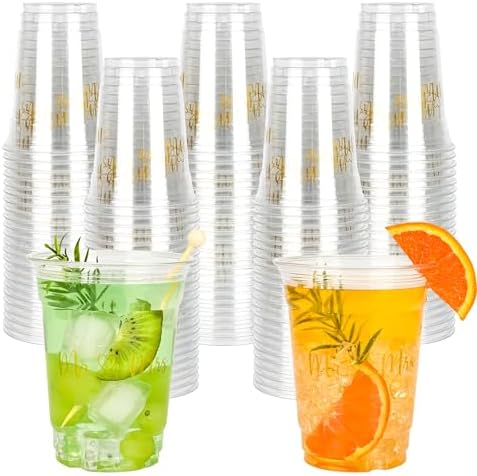 100Pcs Mr and Mrs Disposable Plastic Cups Wedding Reception 12oz Clear Drinkware