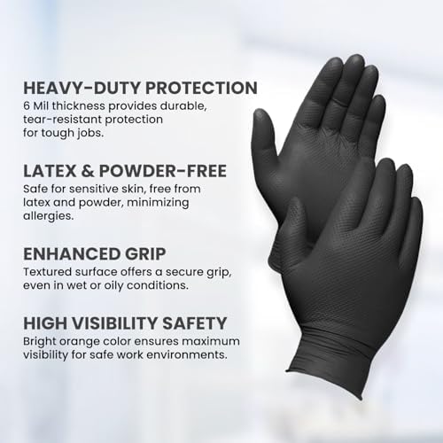 Black Nitrile Gloves with Diamond Texture and Octopus Grip