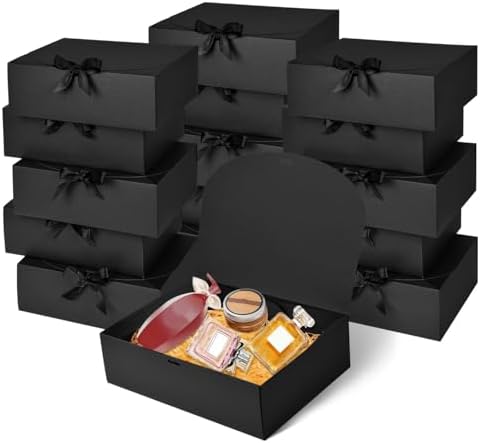 12 Pack Black Gift Boxes with Lids for Groomsmen Proposal