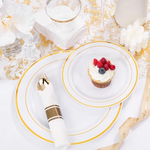 WELLIFE 350-Piece Gold Disposable Plates Cutlery Set